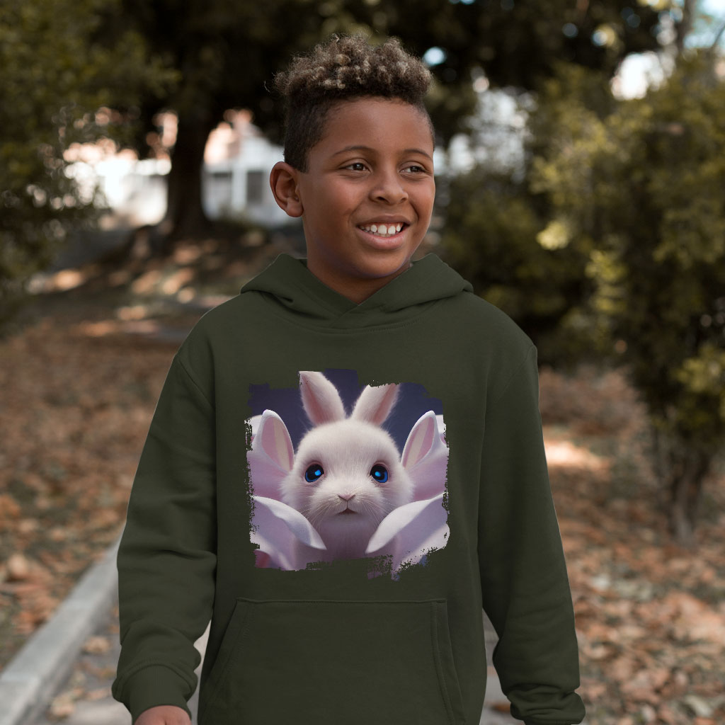 Cartoon Rabbit Face Kids' Sponge Fleece Hoodie - Printed Kids' Hoodie - Funny Hoodie for Kids Clothing Hoodies Kids' Clothing Color : Athletic Heather|Black|Military Green 