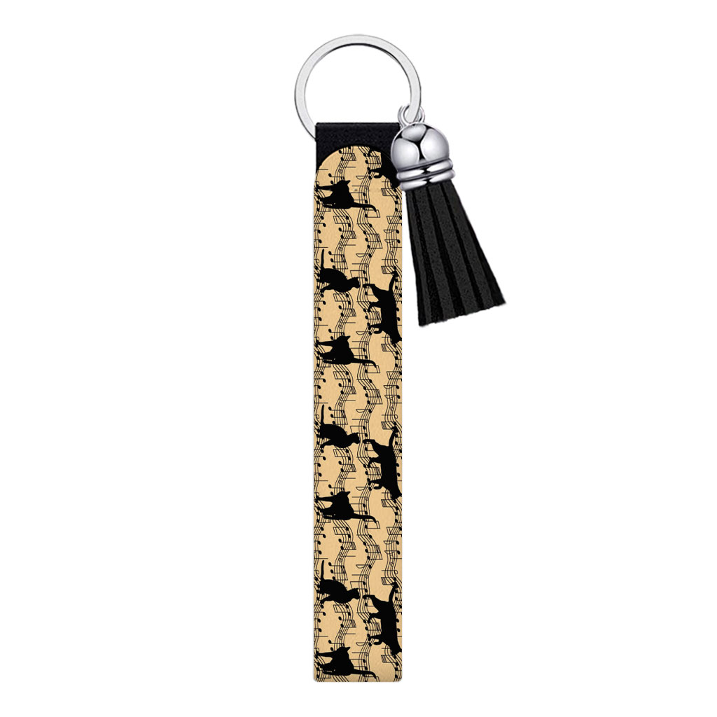Cat and Music Keychain Wristlet - Animal Print Keychain Bracelet - Themed Wristlet Strap for Key Fashion Fashion Accessories Keychains  