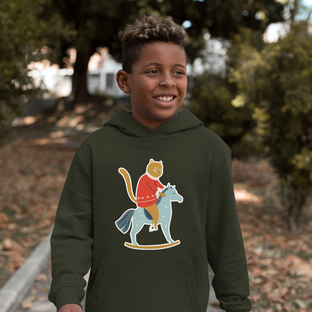 Cat Riding Horse Kids' Sponge Fleece Hoodie - Cool Kids' Hoodie - Printed Hoodie for Kids Clothing Hoodies Kids' Clothing Color : Athletic Heather|Black|Military Green 