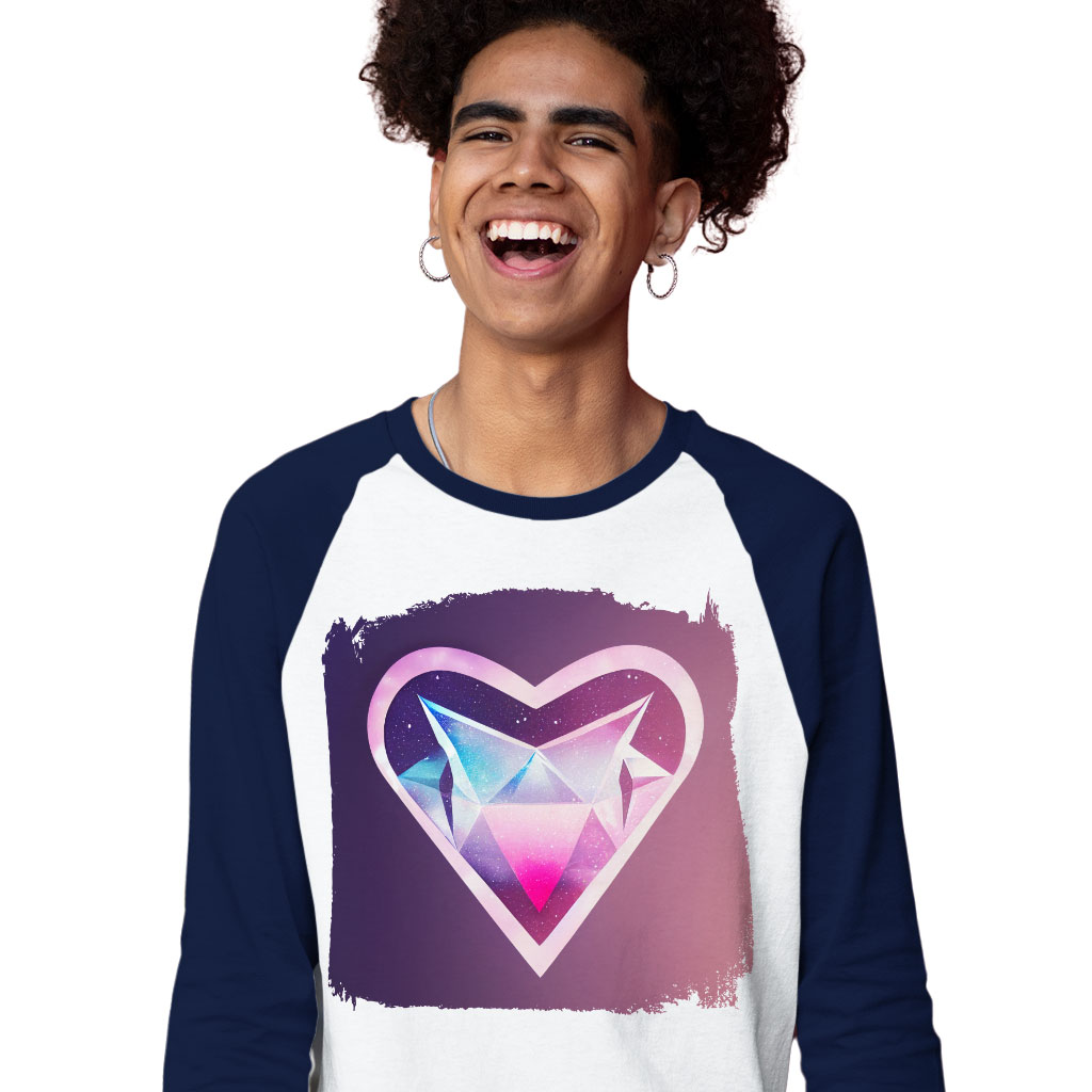 Space Heart Baseball T-Shirt - Galaxy T-Shirt - Graphic Tee Shirt Clothing T-Shirts Color : Gray White|Navy White 