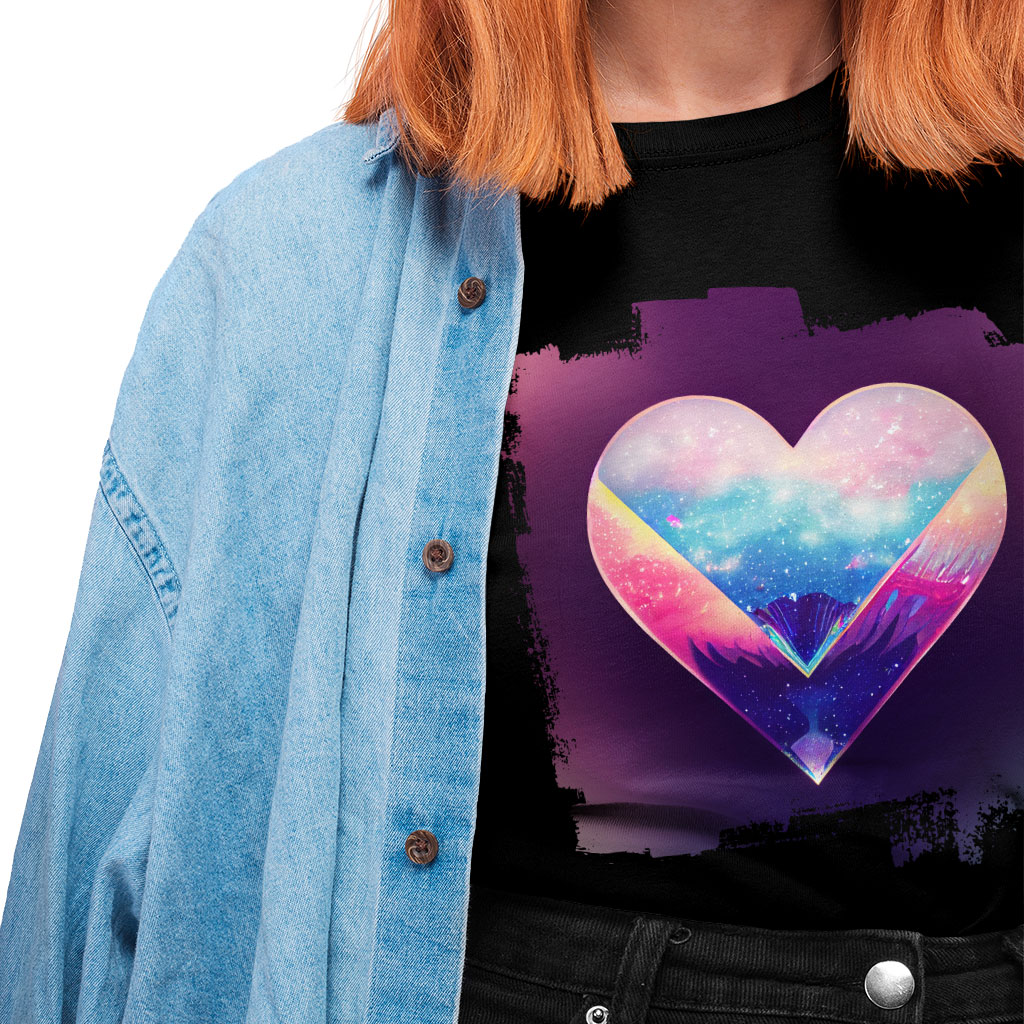 Galaxy Heart Heavy Cotton T-Shirt - Graphic Tee Shirt - Colorful T-Shirt Clothing T-Shirts Color : Black|Forest Green|White 