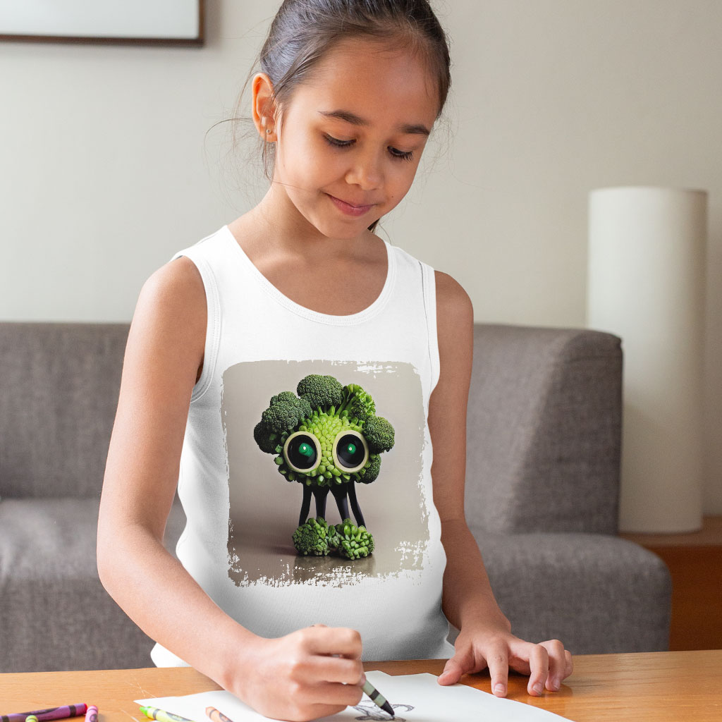 Cute Cartoon Broccoli Kids' Jersey Tank - Kawaii Sleeveless T-Shirt - Funny Kids' Tank Top Clothing Kids' Clothing Tanks Color : Athletic Heather|Black|White 