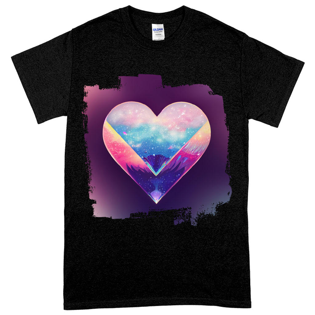Galaxy Heart Heavy Cotton T-Shirt - Graphic Tee Shirt - Colorful T-Shirt Clothing T-Shirts Color : Black|Forest Green|White 