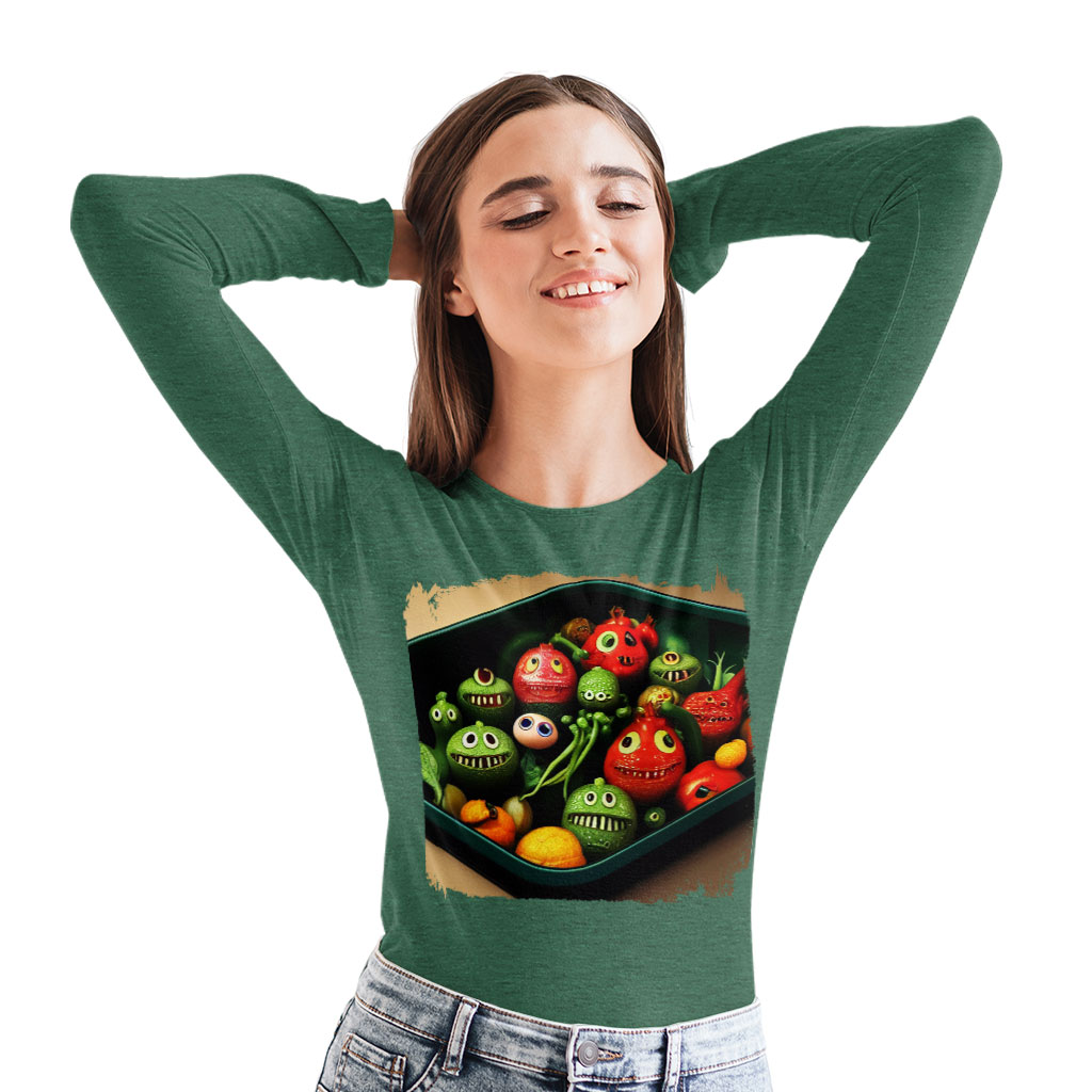 Cartoon Vegetables Long Sleeve T-Shirt - Funny T-Shirt - Graphic Long Sleeve Tee Shirt Clothing T-Shirts Color : Black|Heather Forest|White 