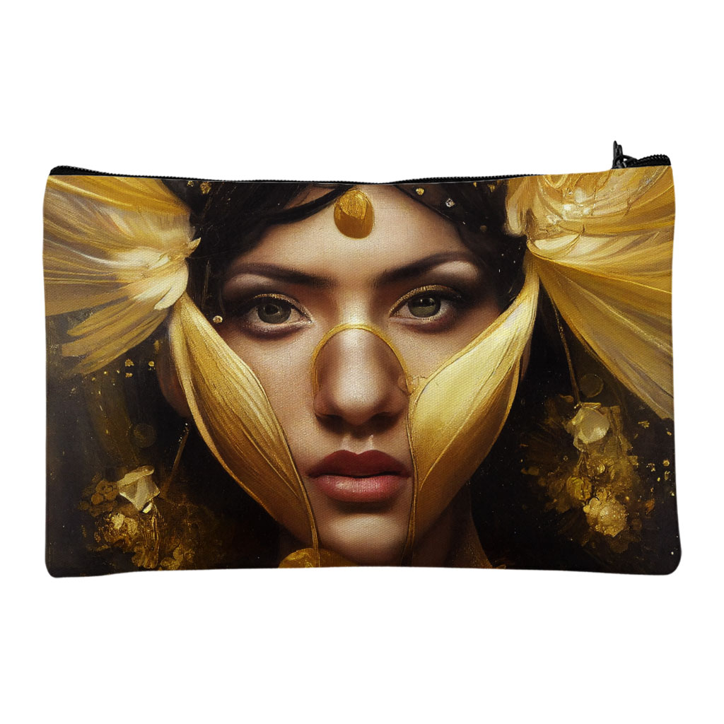 Mexican Woman Classic Art Makeup Bag - Printed Cosmetic Bag - Gold Makeup Pouch Bags & Wallets Fashion Makeup Pouch  