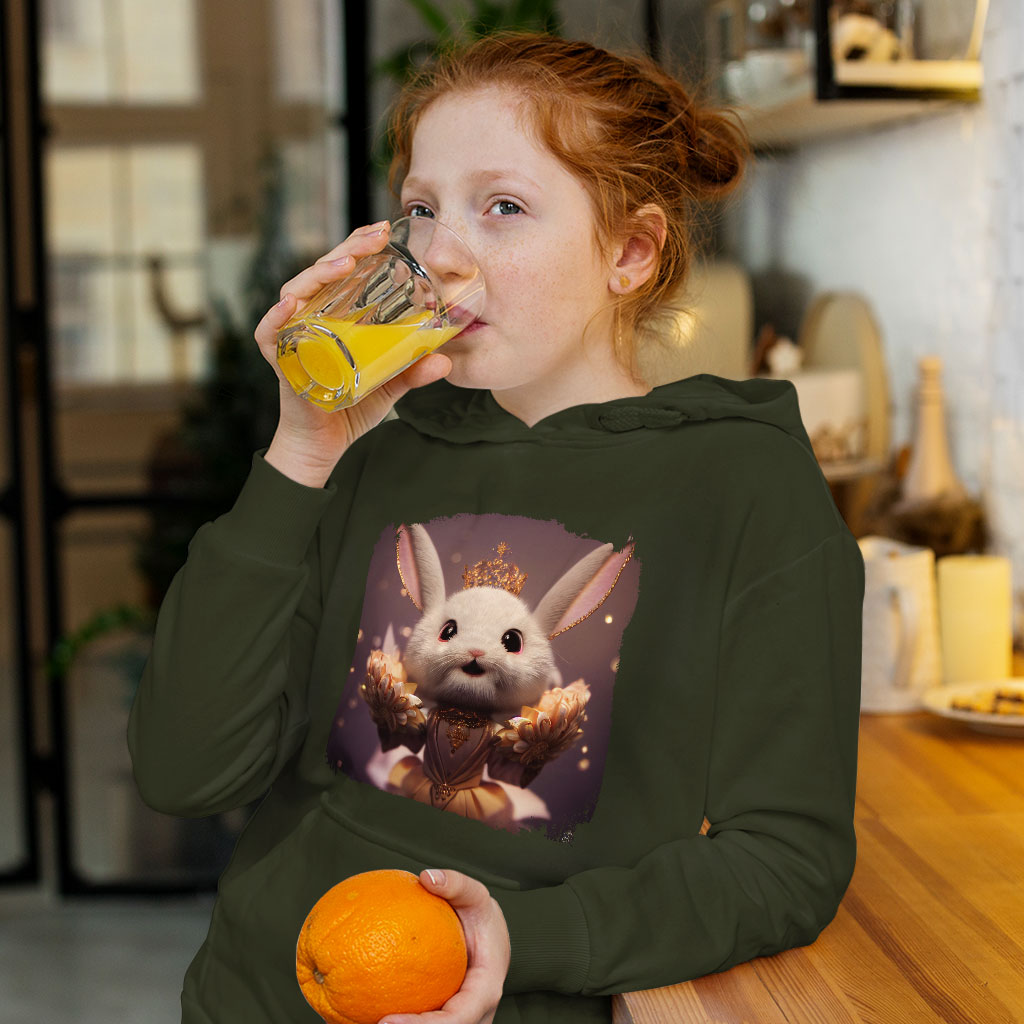 Cute Bunny Rabbit Kids' Sponge Fleece Hoodie - Printed Kids' Hoodie - Cartoon Hoodie for Kids Clothing Hoodies Kids' Clothing Color : Athletic Heather|Black|Military Green 