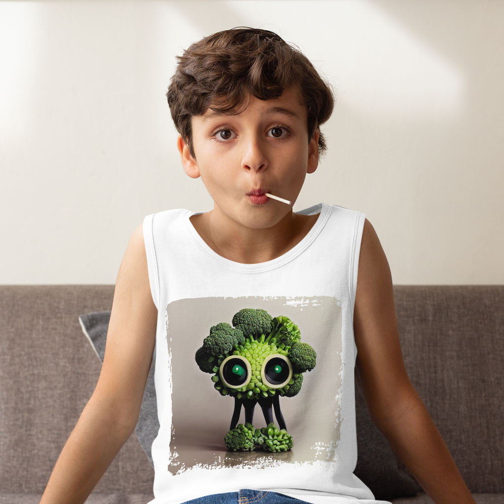Cute Cartoon Broccoli Kids' Jersey Tank - Kawaii Sleeveless T-Shirt - Funny Kids' Tank Top Clothing Kids' Clothing Tanks Color : Athletic Heather|Black|White 