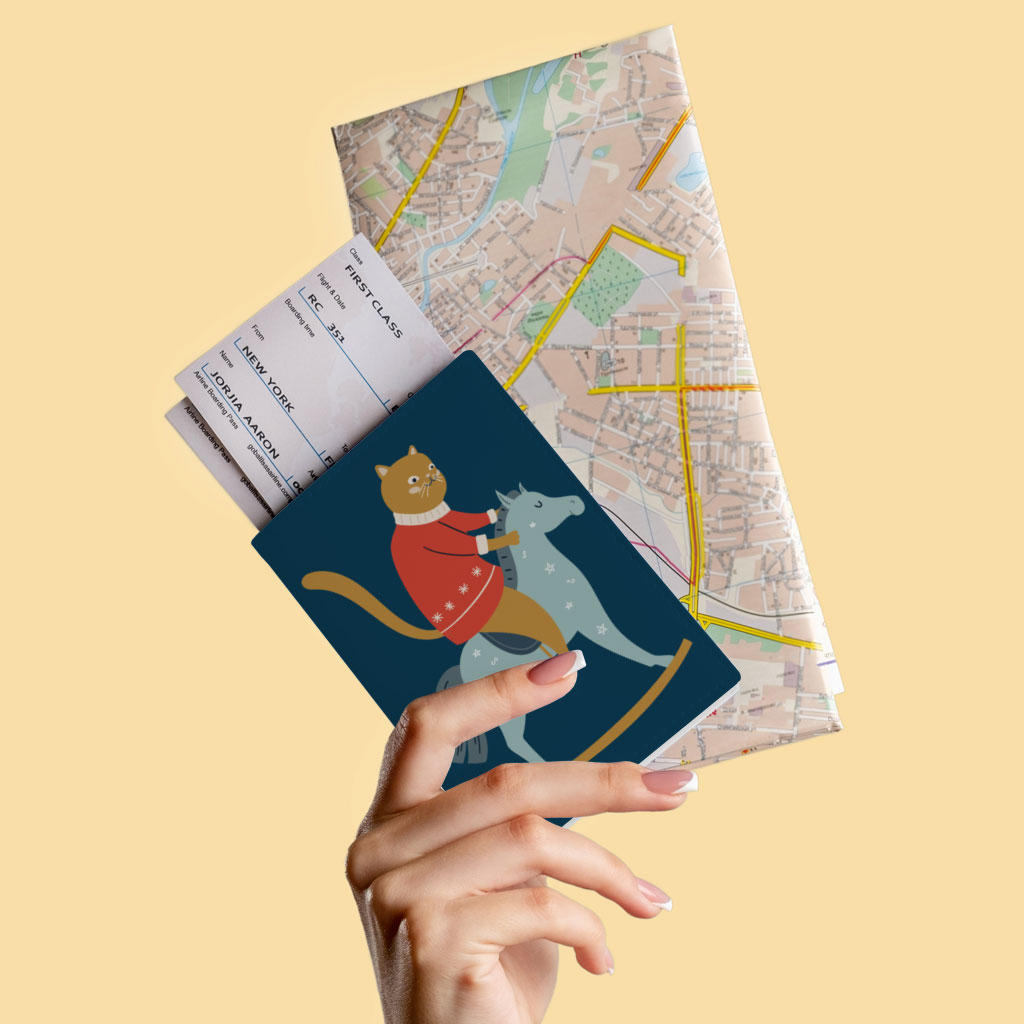 Cat Riding Horse Passport Cover - Themed Passport Cover - Colorful Passport Cover Fashion Fashion Accessories Pasport Cover Travel Accessories  
