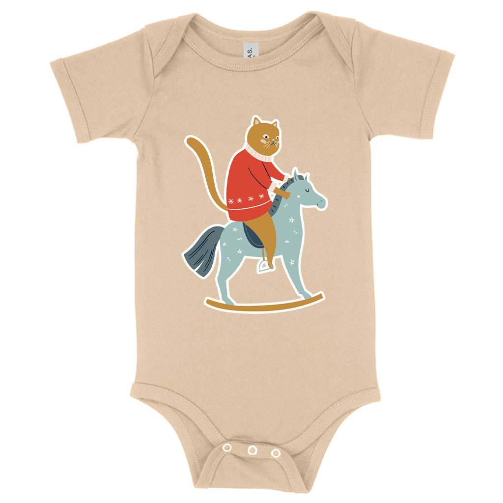 Cat Riding Horse Baby Jersey Onesie - Cool Baby Onesie - Printed Baby One-Piece Clothing Kids' Clothing Onesies Color : Heather Dust|White|Yellow 