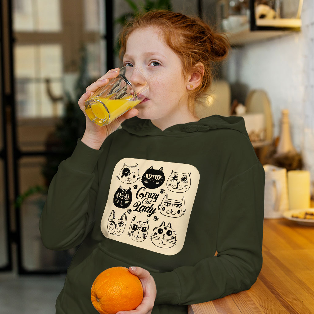 Cat Lady Kids' Sponge Fleece Hoodie - Themed Kids' Hoodie - Colorful Hoodie for Kids Clothing Hoodies Kids' Clothing Color : Athletic Heather|Black|Military Green 