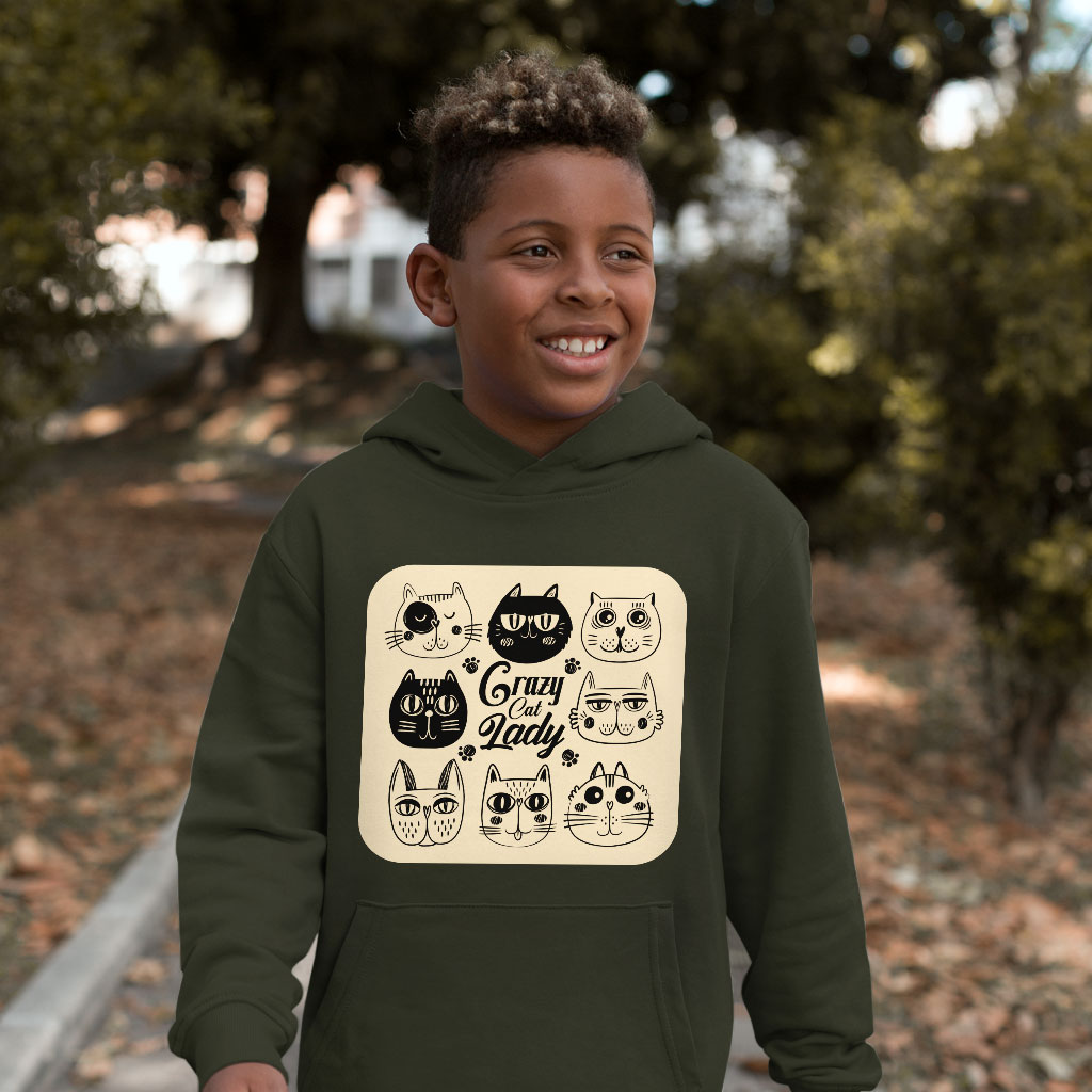 Cat Lady Kids' Sponge Fleece Hoodie - Themed Kids' Hoodie - Colorful Hoodie for Kids Clothing Hoodies Kids' Clothing Color : Athletic Heather|Black|Military Green 