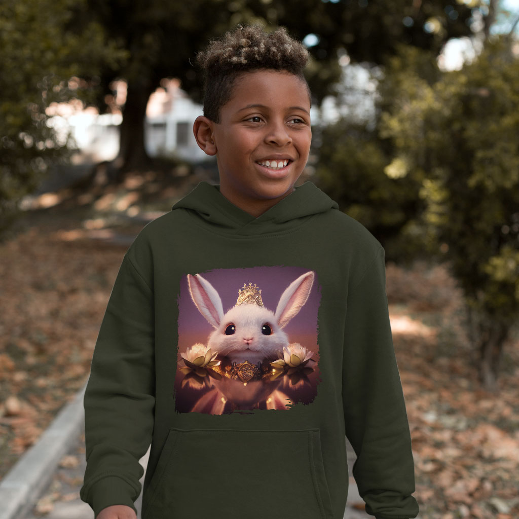 Cartoon Rabbit Kids' Sponge Fleece Hoodie - Cute Kids' Hoodie - Printed Hoodie for Kids Clothing Hoodies Kids' Clothing Color : Athletic Heather|Black|Military Green 