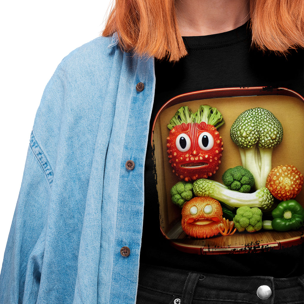 Cute Vegetables Heavy Cotton T-Shirt - Funny Tee Shirt - Printed T-Shirt Clothing T-Shirts Color : Black|Forest Green|White 