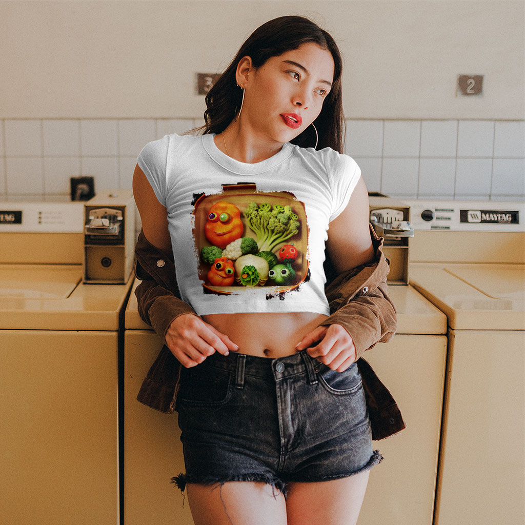 Cartoon Vegetables Drawing Women's Cropped T-Shirt - Unique Crop Top - Funny Crop Tee Shirt Clothing T-Shirts Color : Black|Heather Olive|White 