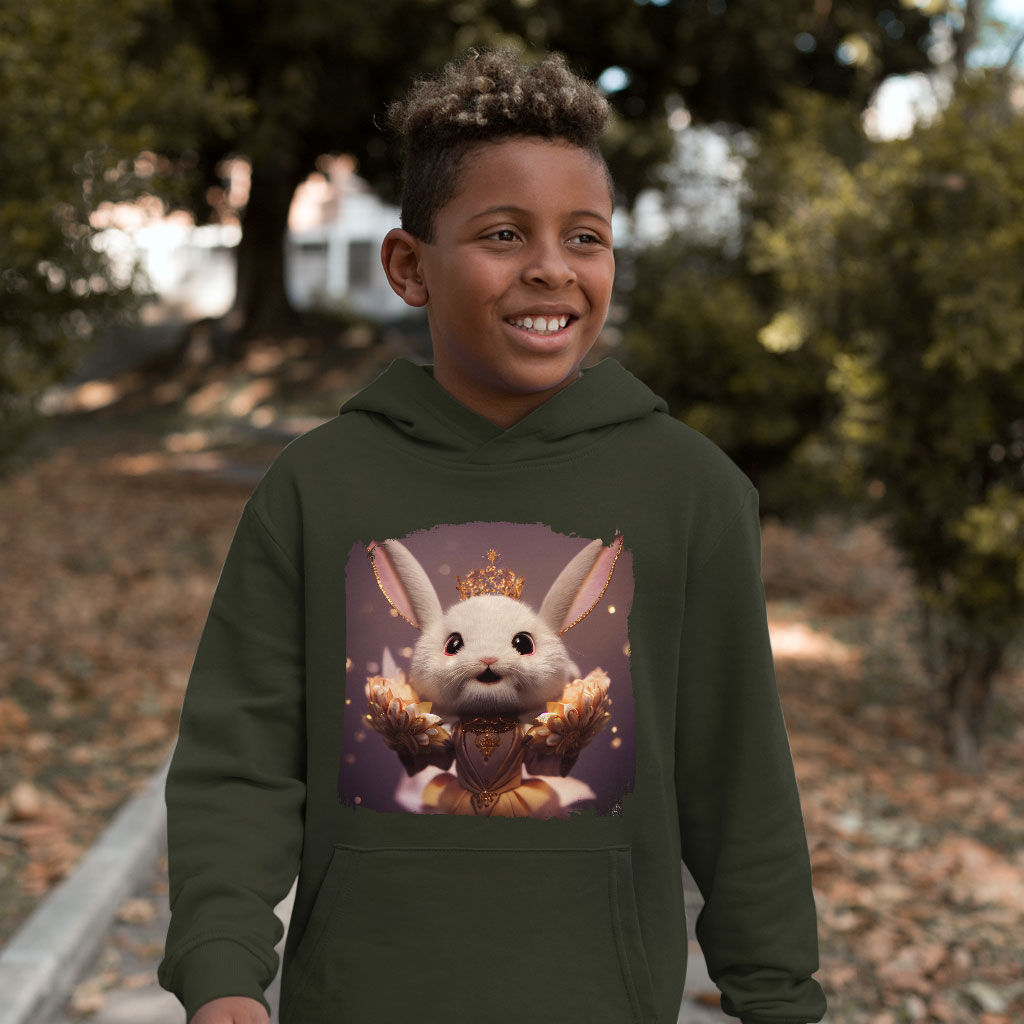 Cute Bunny Rabbit Kids' Sponge Fleece Hoodie - Printed Kids' Hoodie - Cartoon Hoodie for Kids Clothing Hoodies Kids' Clothing Color : Athletic Heather|Black|Military Green 