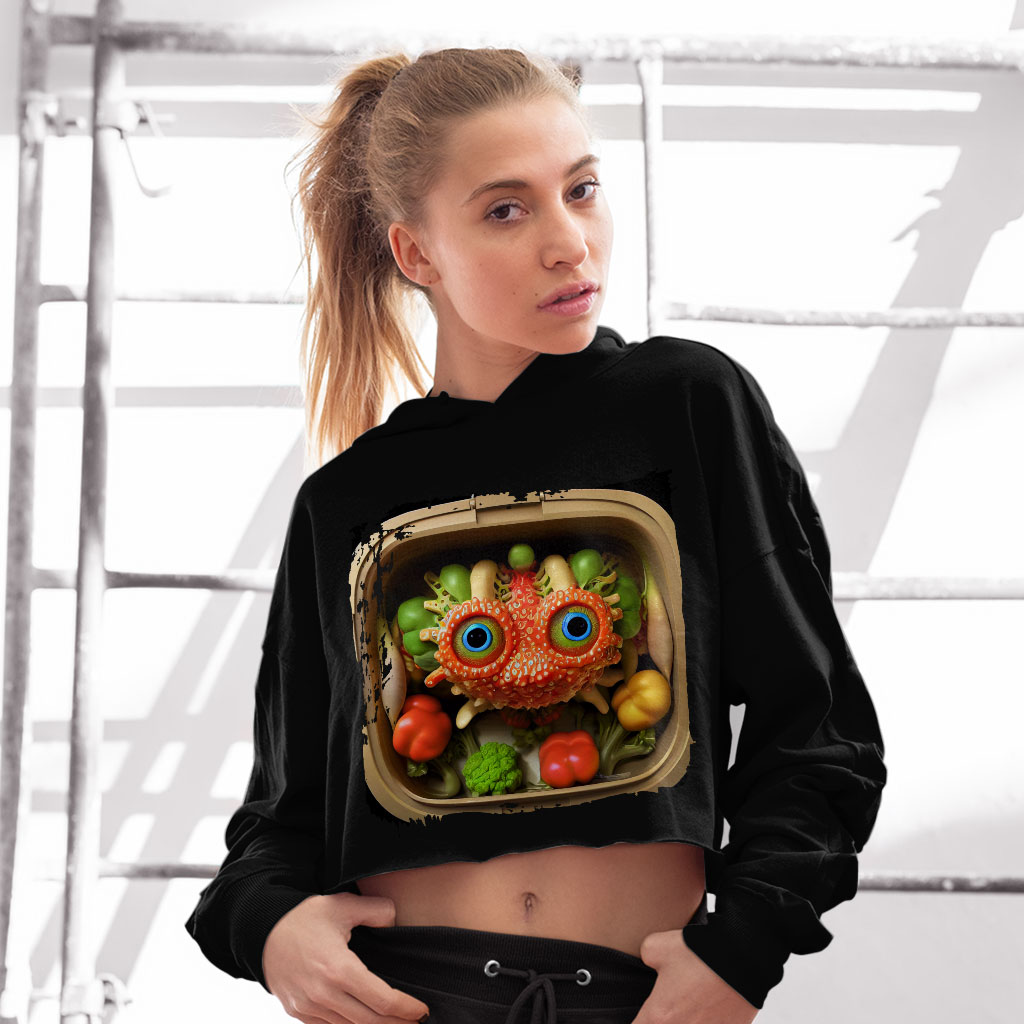 Cartoon Drawings Of Vegetables Women's Cropped Fleece Hoodie - Cute Cropped Hoodie for Women - Printed Hooded Sweatshirt Clothing Hoodies Color : Black|Heather Dust|Storm 