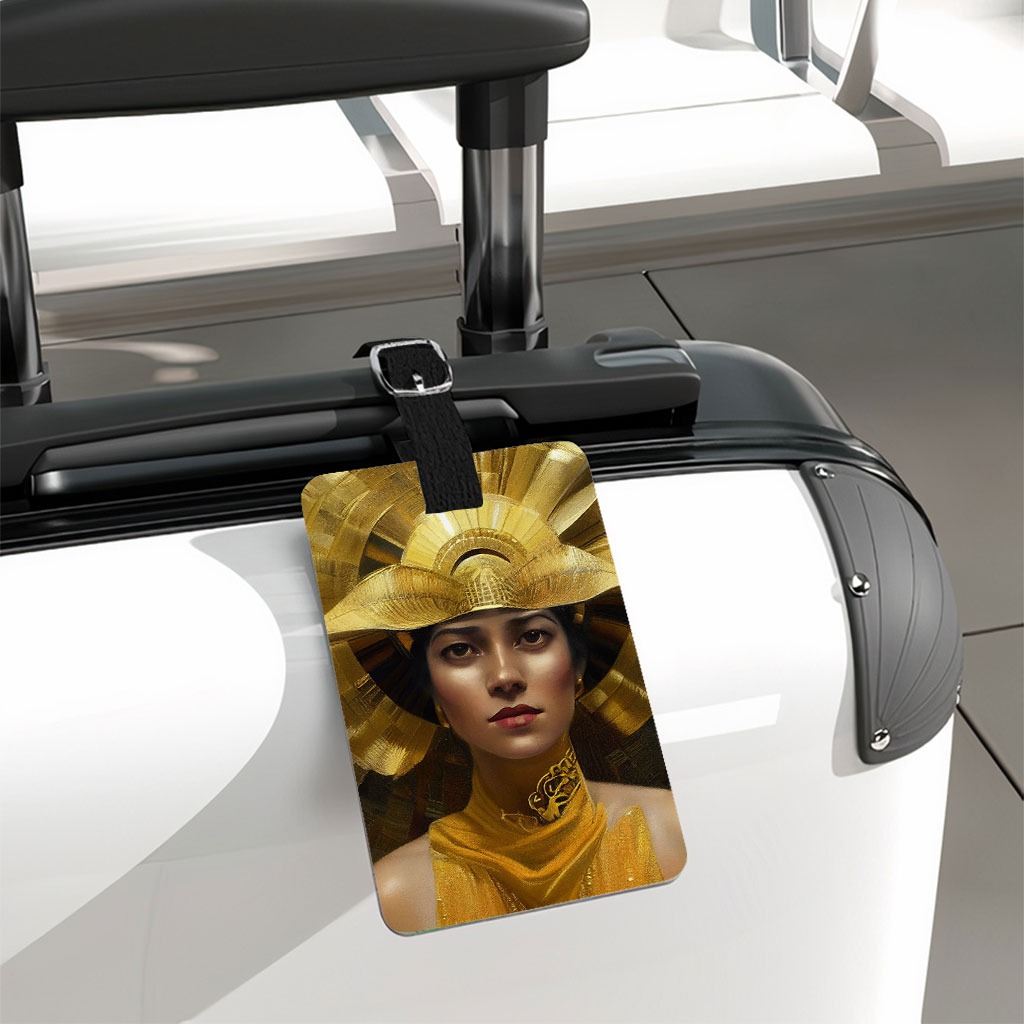 Woman in Gold Dress Luggage Tag - Cool Travel Bag Tag - Graphic Luggage Tag Fashion Fashion Accessories Luggage Tag Travel Accessories  