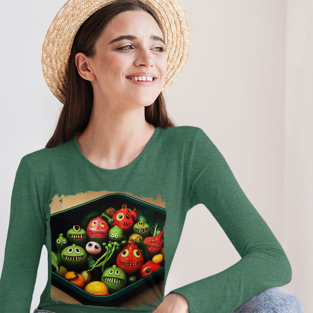 Cartoon Vegetables Long Sleeve T-Shirt - Funny T-Shirt - Graphic Long Sleeve Tee Shirt Clothing T-Shirts Color : Black|Heather Forest|White 