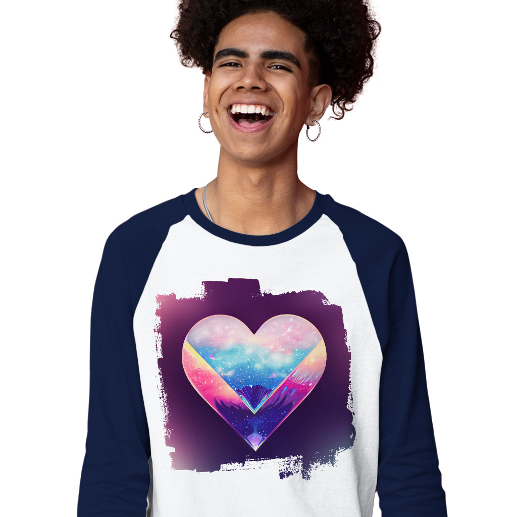 Galaxy Heart Baseball T-Shirt - Graphic T-Shirt - Colorful Tee Shirt Clothing T-Shirts Color : Gray White|Navy White 