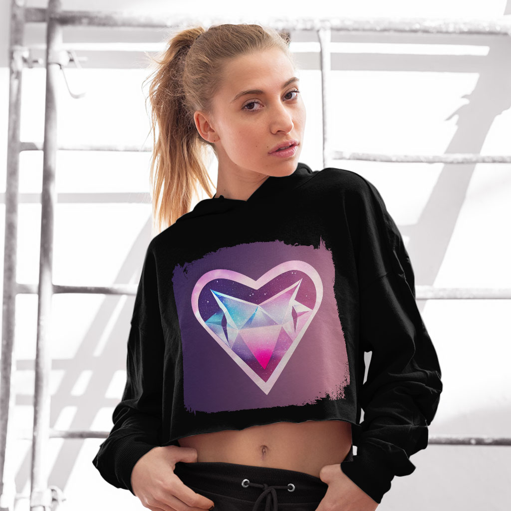 Space Heart Women's Cropped Fleece Hoodie - Galaxy Cropped Hoodie for Women - Graphic Hooded Sweatshirt Clothing Hoodies Color : Black|Heather Dust|Storm 