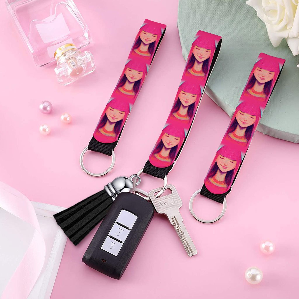 Cute Trendy Keychain Wristlet - Portrait Keychain Bracelet - Themed Wristlet Strap for Key Fashion Fashion Accessories Keychains  