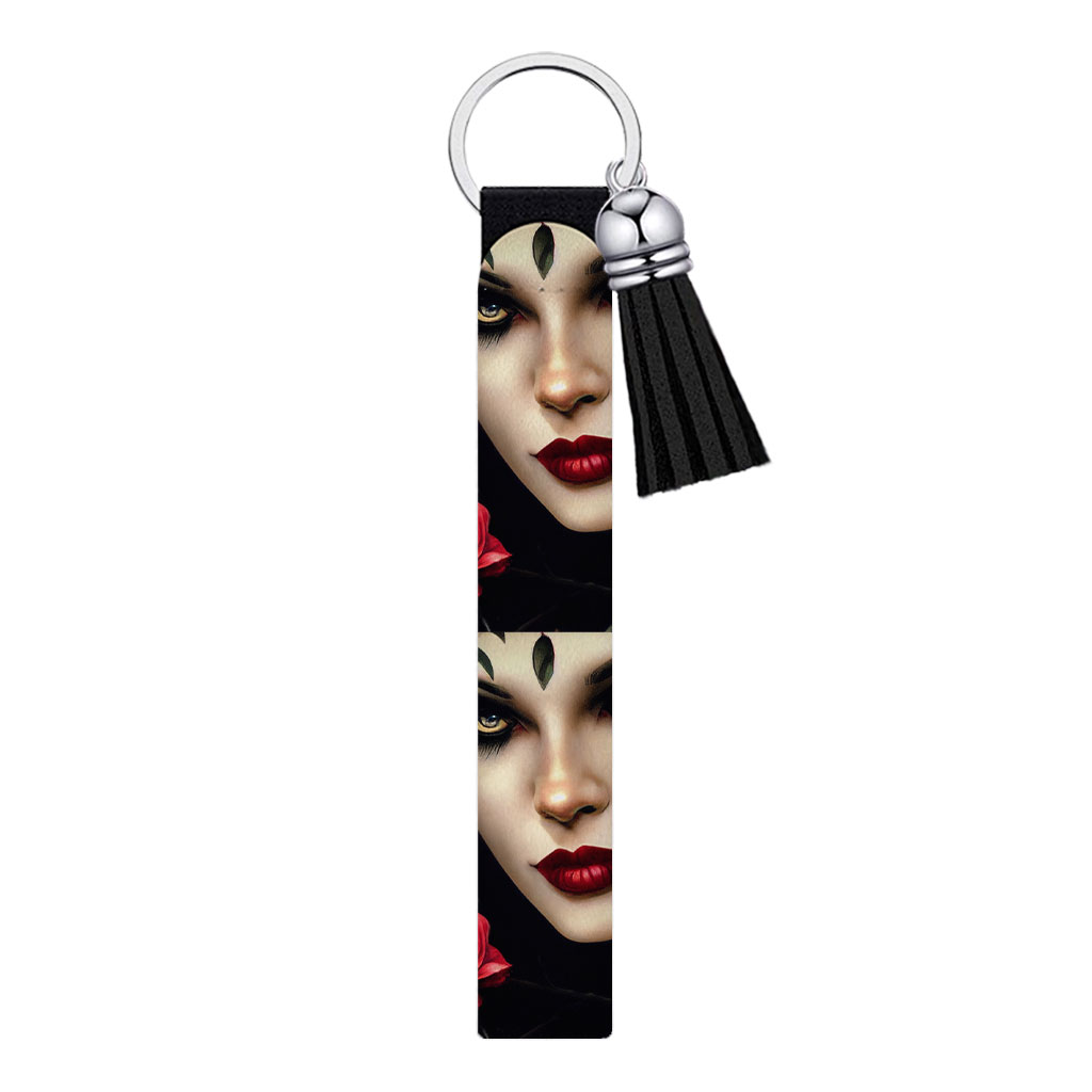 Red Rose Painted Keychain Wristlet - Cute Vampire Keychain Bracelet - Printed Wristlet Strap for Key Fashion Fashion Accessories Keychains  