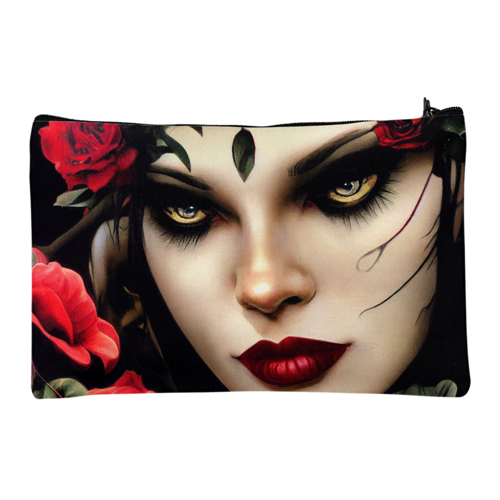 Red Rose Painted Makeup Bag - Cute Vampire Cosmetic Bag - Printed Makeup Pouch Bags & Wallets Fashion Makeup Pouch  