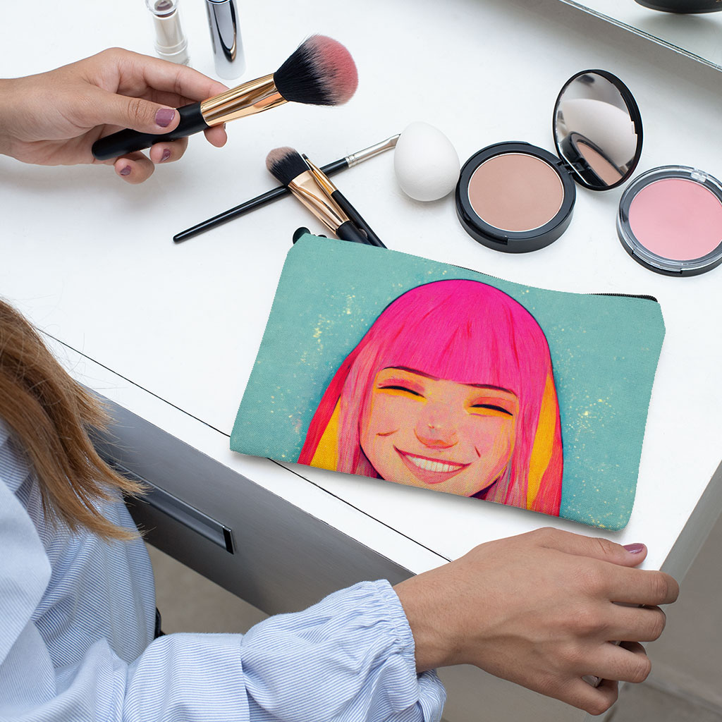 Character Makeup Bag - Cute Face Cosmetic Bag - Pink Graphic Makeup Pouch Bags & Wallets Fashion Makeup Pouch  