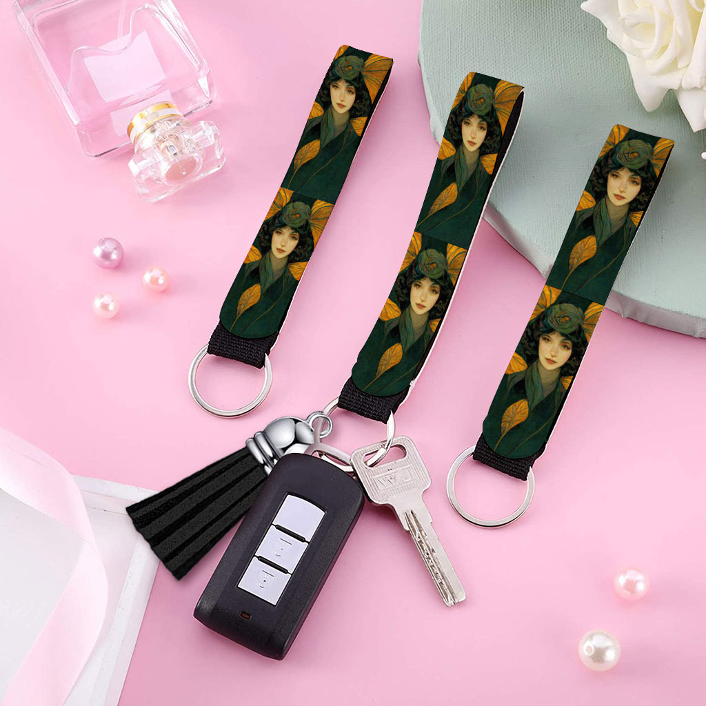 Vintage Face Keychain Wristlet - Art Nouveau Woman Keychain Bracelet - Cute Design Wristlet Strap for Key Fashion Fashion Accessories Keychains  