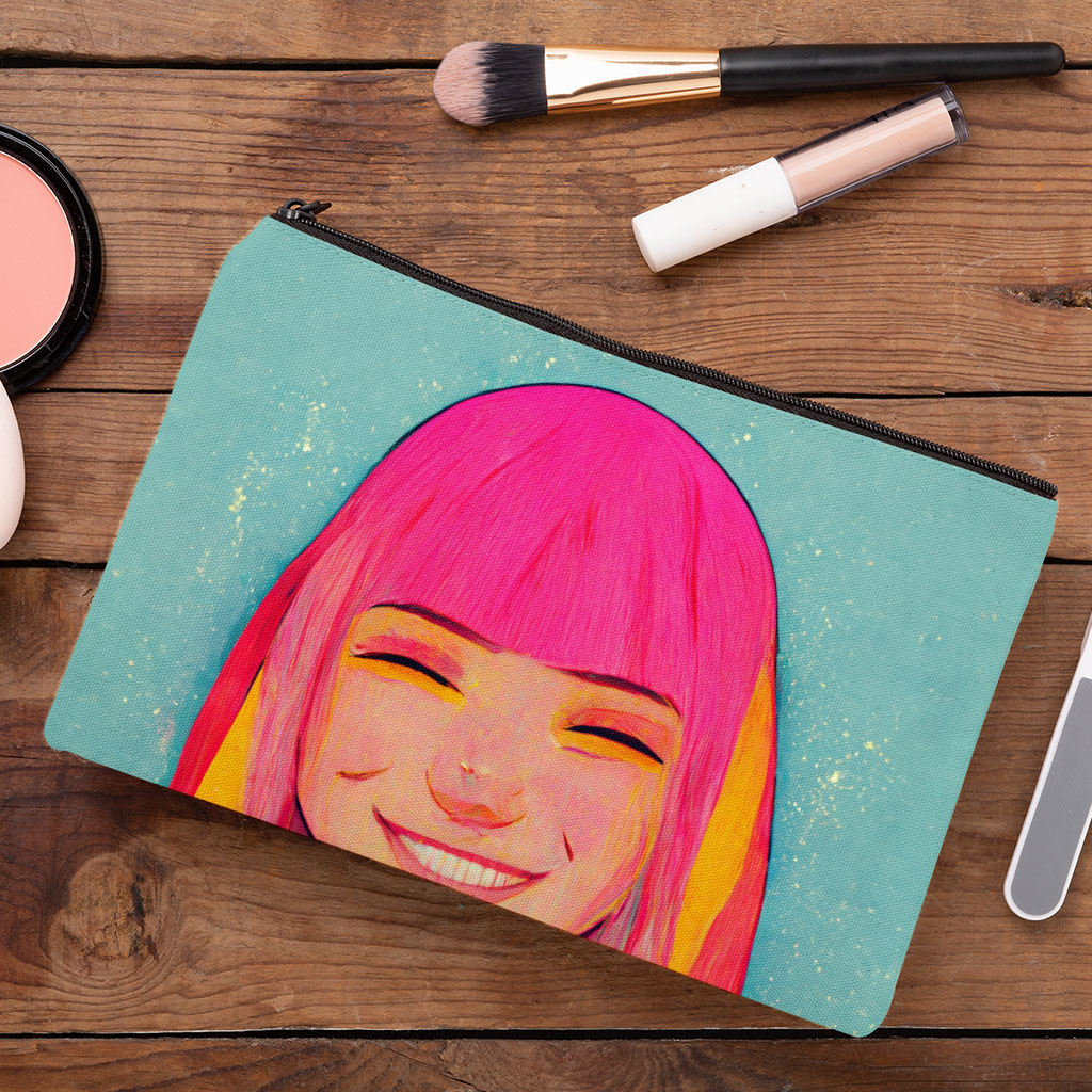 Character Makeup Bag - Cute Face Cosmetic Bag - Pink Graphic Makeup Pouch Bags & Wallets Fashion Makeup Pouch  