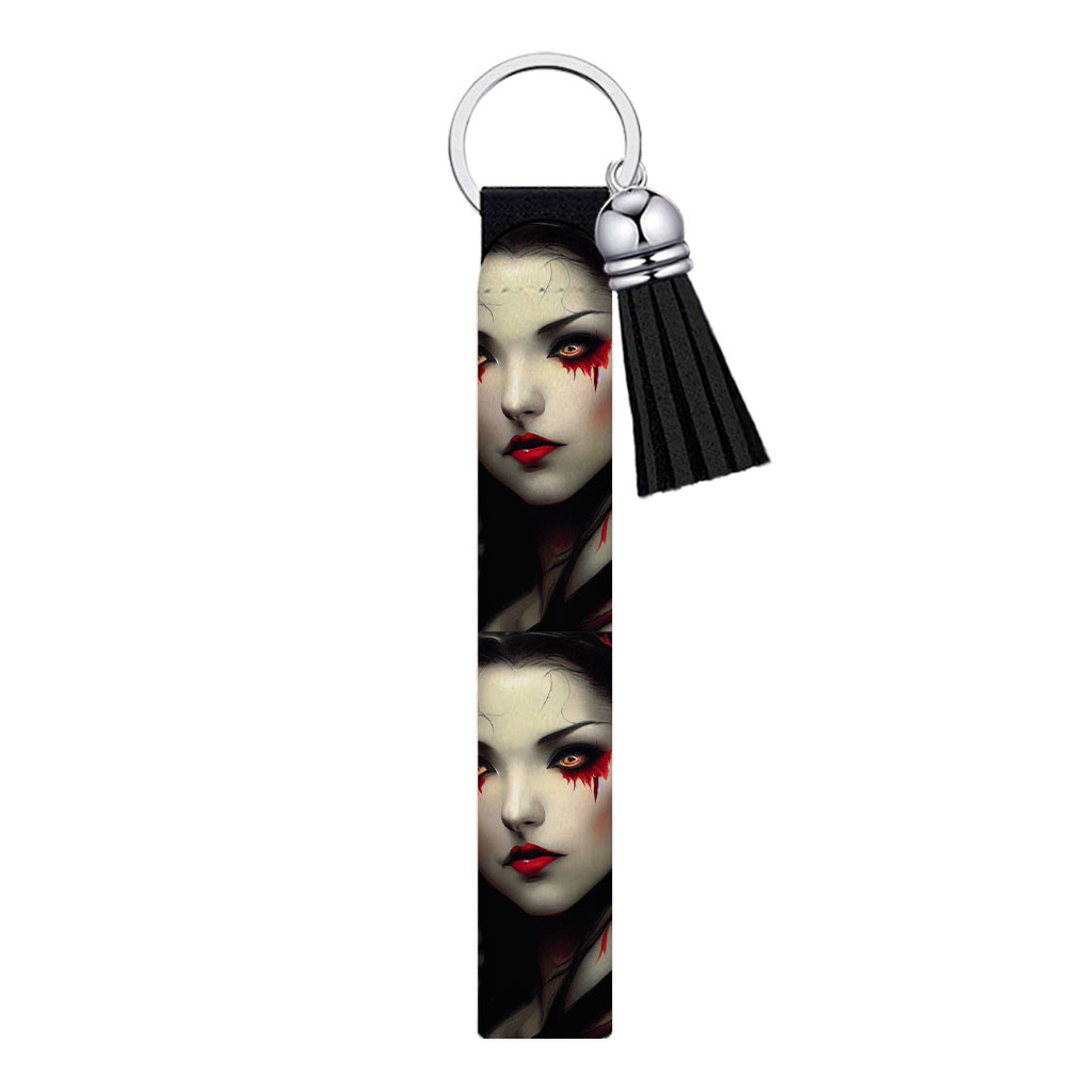Gothic Red Rose Keychain Wristlet - Woman Face Keychain Bracelet - Illustration Wristlet Strap for Key Fashion Fashion Accessories Keychains  
