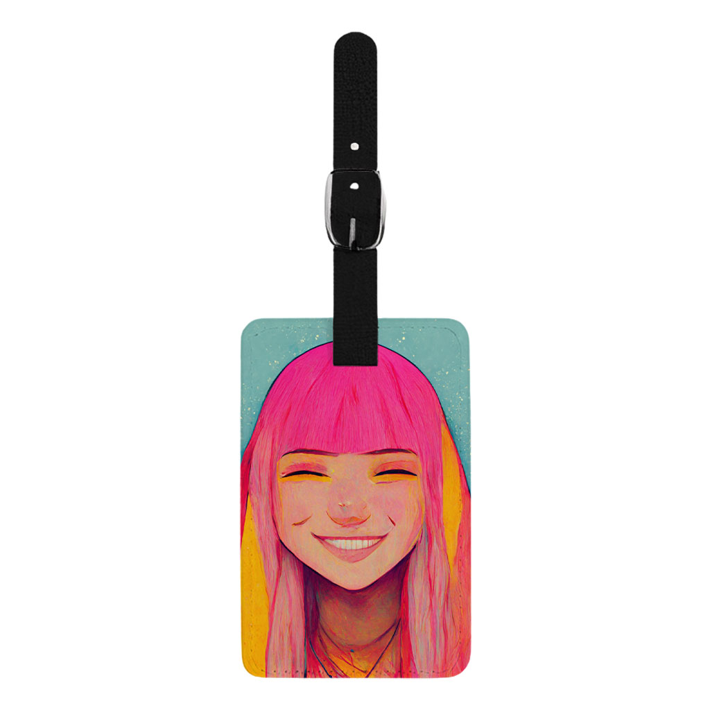 Character Luggage Tag - Cute Face Travel Bag Tag - Pink Graphic Luggage Tag Fashion Fashion Accessories Luggage Tag Travel Accessories  