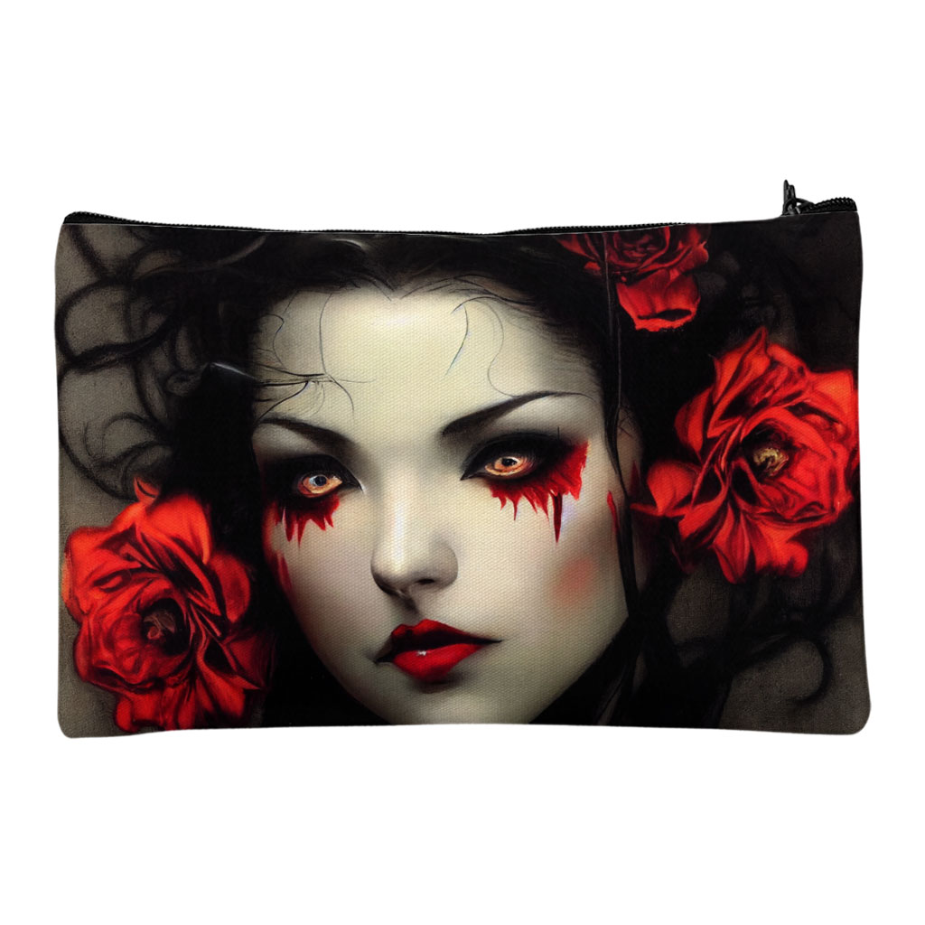 Gothic Red Rose Makeup Bag - Woman Face Cosmetic Bag - Illustration Makeup Pouch Bags & Wallets Fashion Makeup Pouch  