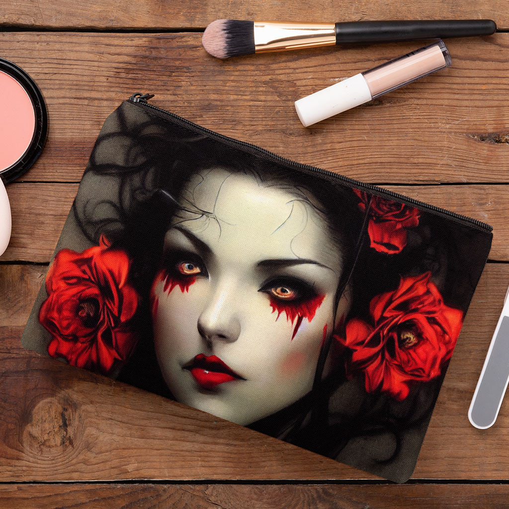Gothic Red Rose Makeup Bag - Woman Face Cosmetic Bag - Illustration Makeup Pouch Bags & Wallets Fashion Makeup Pouch  