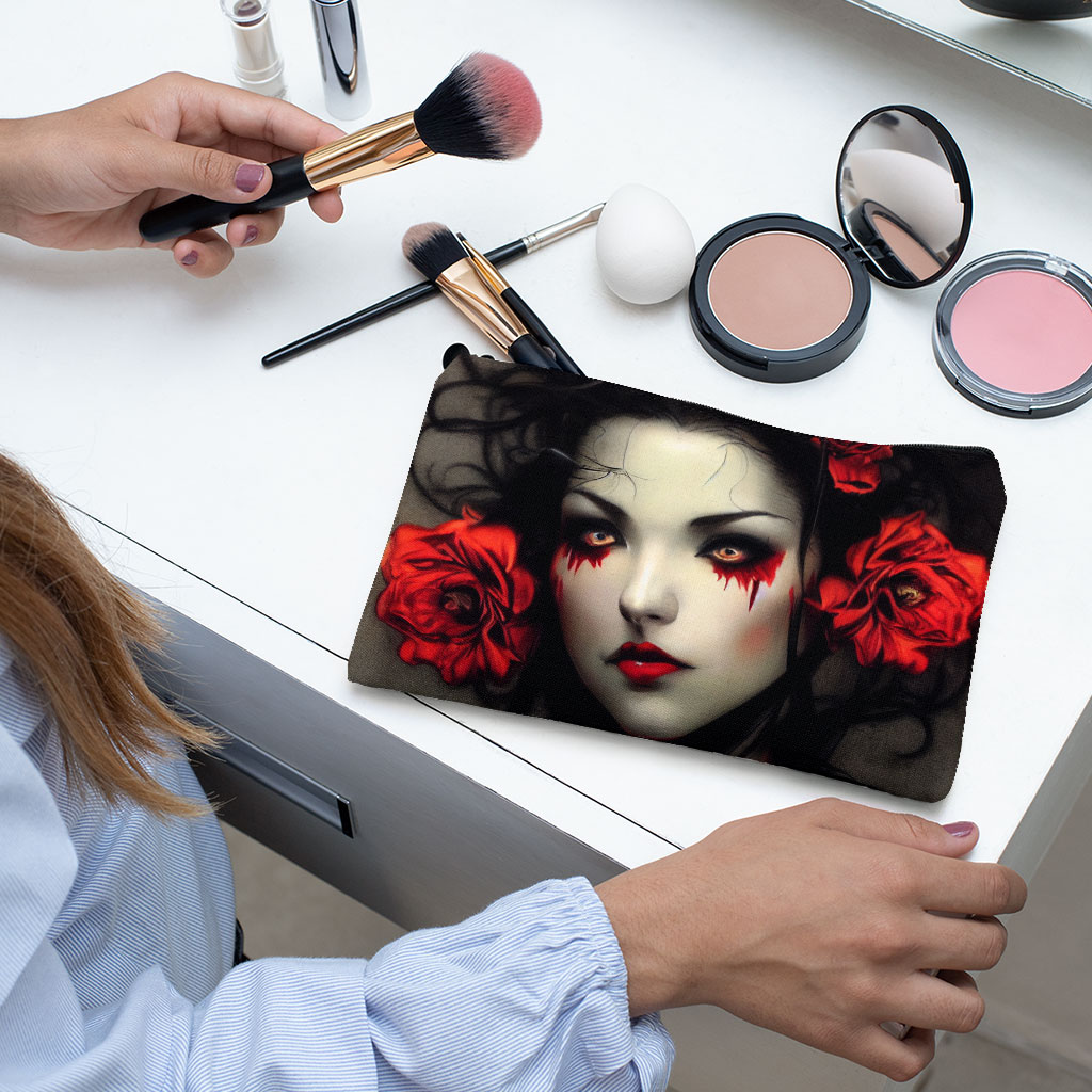 Gothic Red Rose Makeup Bag - Woman Face Cosmetic Bag - Illustration Makeup Pouch Bags & Wallets Fashion Makeup Pouch  