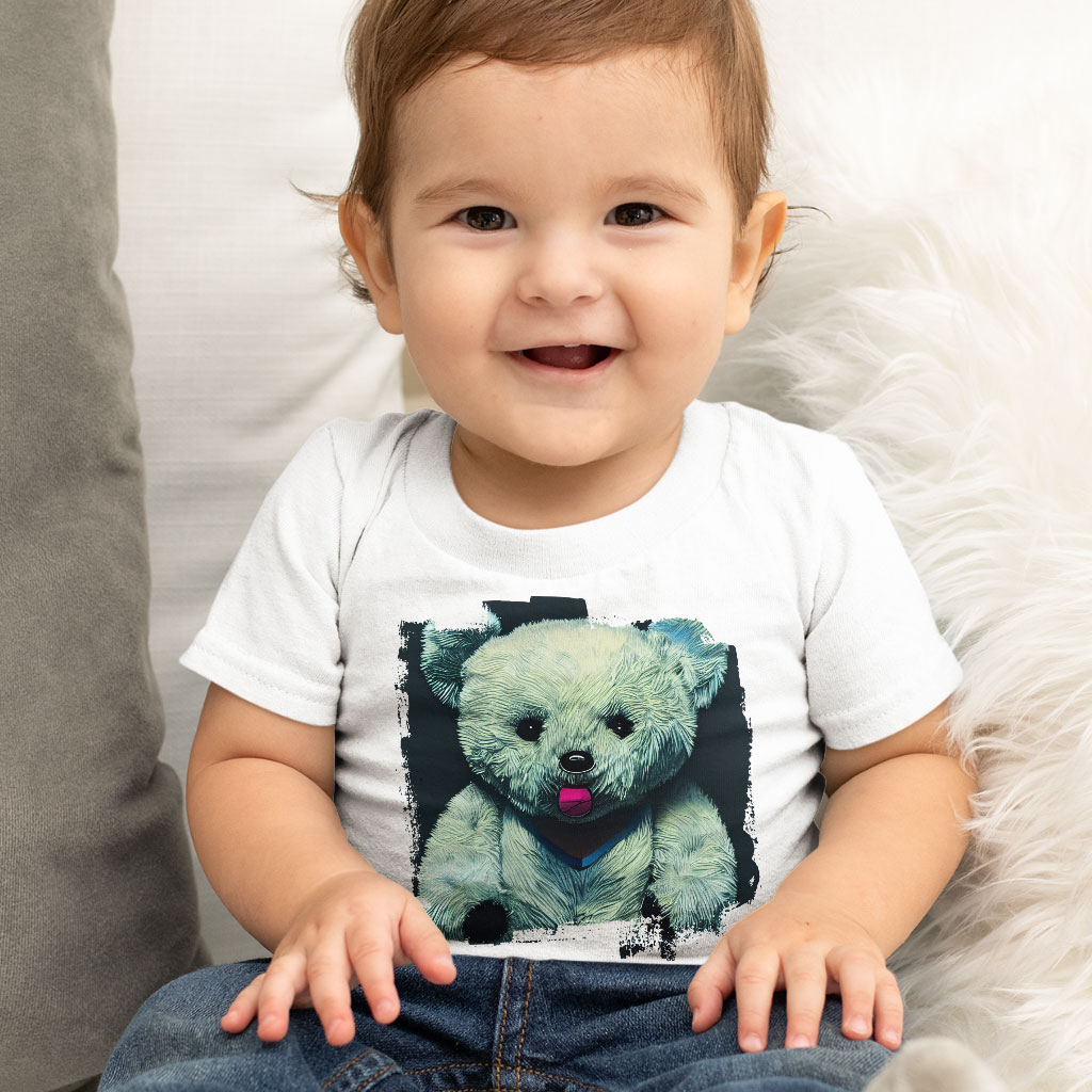 Teddy Bear Print Baby Jersey T-Shirt - Bear Baby T-Shirt - Colorful Print T-Shirt for Babies Clothing Kids' Clothing T-Shirts Color : Athletic Heather|Heather Columbia Blue|White 