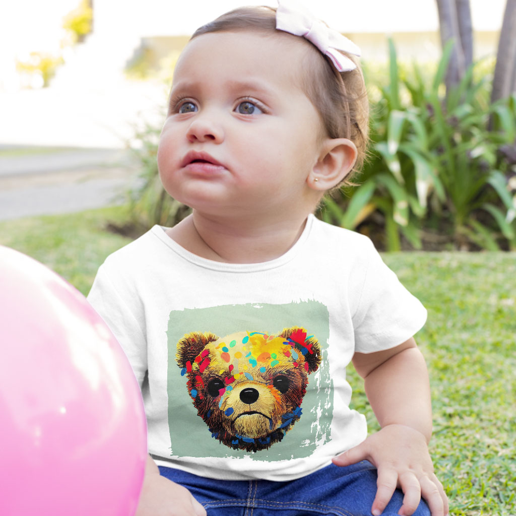 Teddy Bear Style Baby Jersey T-Shirt - Kawaii Baby T-Shirt - Graphic T-Shirt for Babies Clothing Kids' Clothing T-Shirts Color : Athletic Heather|Heather Columbia Blue|White 