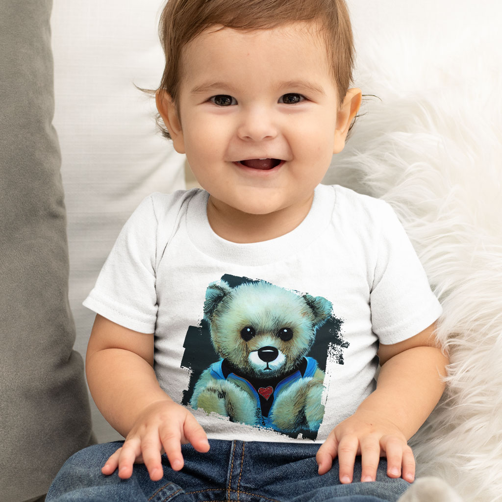 Cute Teddy Bear Kawaii Baby Jersey T-Shirt - Cute Animal Baby T-Shirt - Colorful Bear T-Shirt for Babies Clothing Kids' Clothing T-Shirts Color : Athletic Heather|Heather Columbia Blue|White 