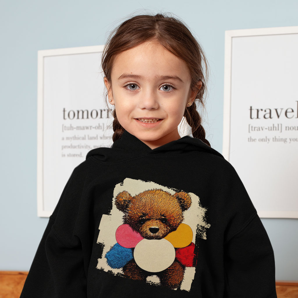 Cute Teddy Bear Toddler Hoodie - Cute Toddler Hooded Sweatshirt - Themed Kids' Hoodie Clothing Hoodies Kids' Clothing Color : Black|Kelly|White 