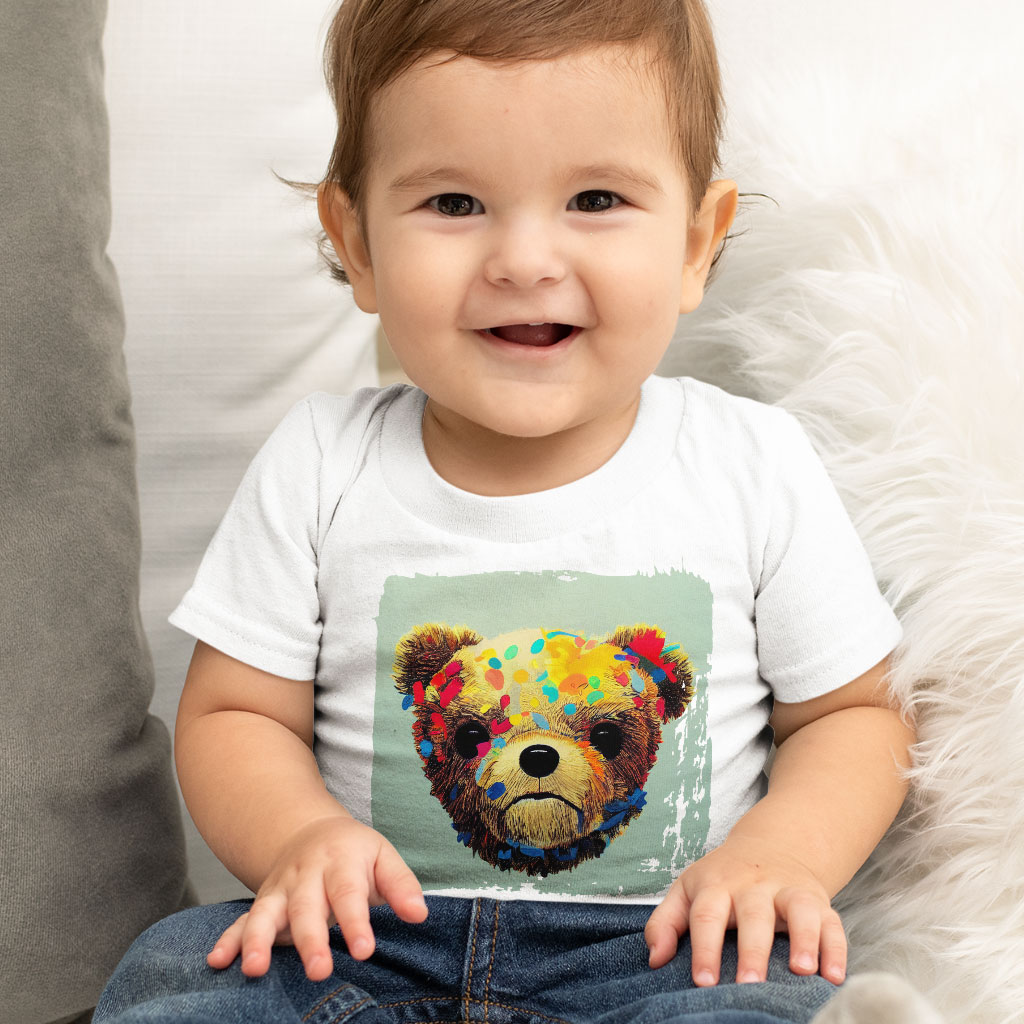 Teddy Bear Style Baby Jersey T-Shirt - Kawaii Baby T-Shirt - Graphic T-Shirt for Babies Clothing Kids' Clothing T-Shirts Color : Athletic Heather|Heather Columbia Blue|White 