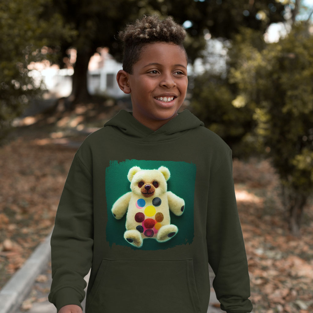 Teddy Bear Graphic Kids' Sponge Fleece Hoodie - Cute Graphic Kids' Hoodie - Illustration Hoodie for Kids Clothing Hoodies Kids' Clothing Color : Athletic Heather|Black|Military Green 