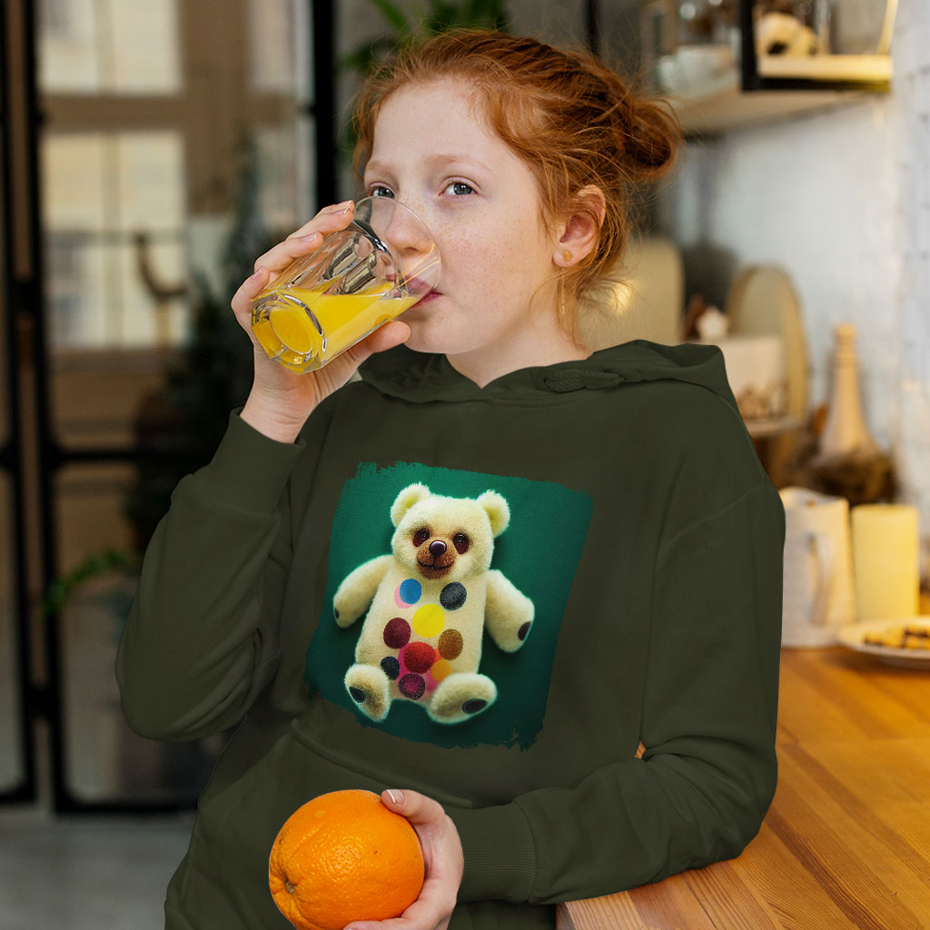 Teddy Bear Graphic Kids' Sponge Fleece Hoodie - Cute Graphic Kids' Hoodie - Illustration Hoodie for Kids Clothing Hoodies Kids' Clothing Color : Athletic Heather|Black|Military Green 