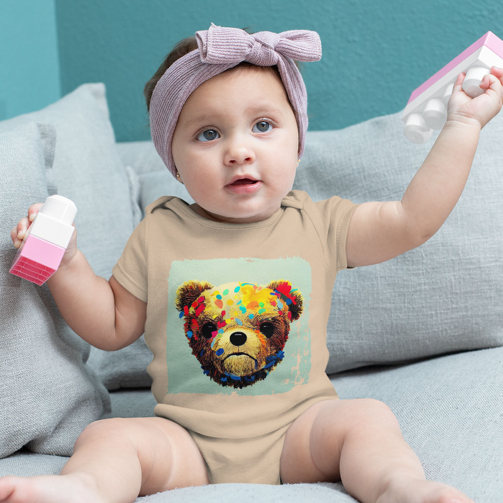 Teddy Bear Style Baby Jersey Onesie - Kawaii Baby Onesie - Graphic Baby One-Piece Clothing Kids' Clothing Onesies Color : Heather Dust|White|Yellow 
