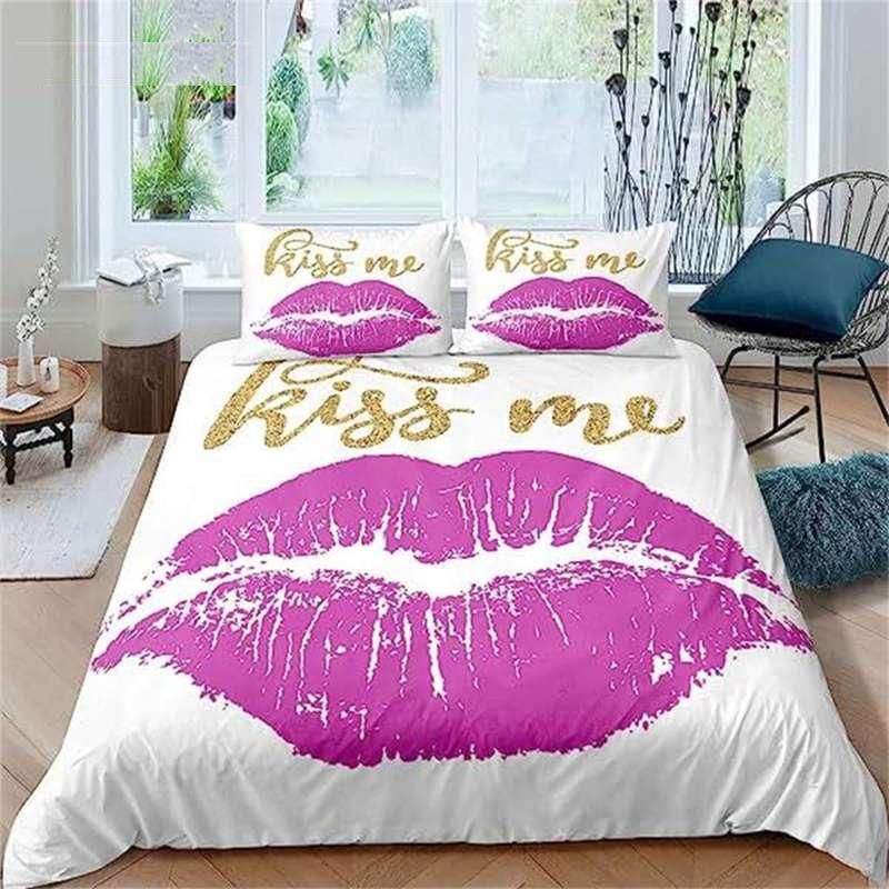 Mr & Mrs Black Red Creative Duvet Cover Love Man Mustache Woman Lip Romance Comforter Cover Funny White Love Couple Valentine