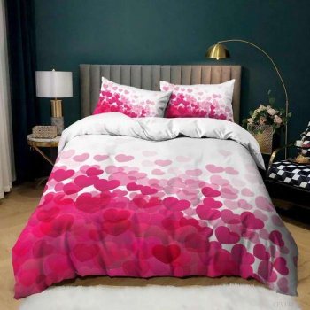 King Size Pink Love Heart Duvet Cover Set