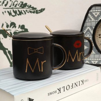 Mr and Mrs Coffee Mugs Creative Couples Black Ceramic Cups Wedding Gifts