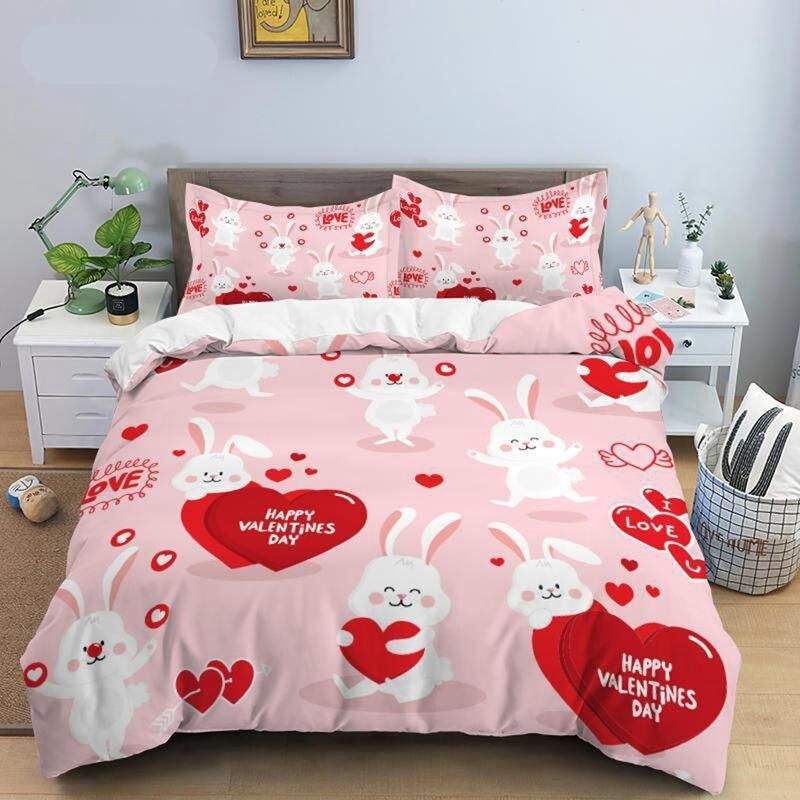 Valentine's Day Duvet Cover King Size Microfiber Romantic Red Love Heart Bedding Set for Lover Happy Valentine's Day Quilt Cover