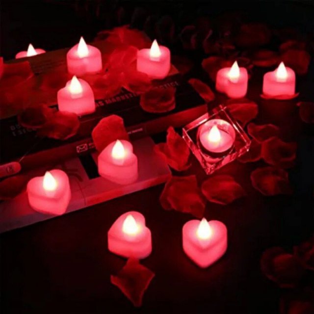 Romantic Heart-Shaped LED Tealight Candles & Silk Rose Petals Set for Special Occasions - Image 6