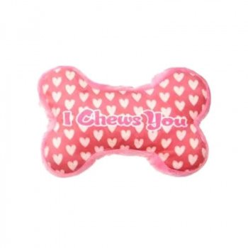 Pink Plush Heart & Bone Shaped Squeaky Dog Toy