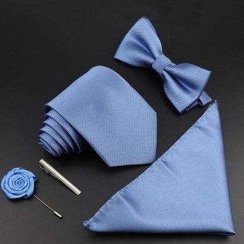 Elegant Solid Color Silk-Feel Men's Tie Set